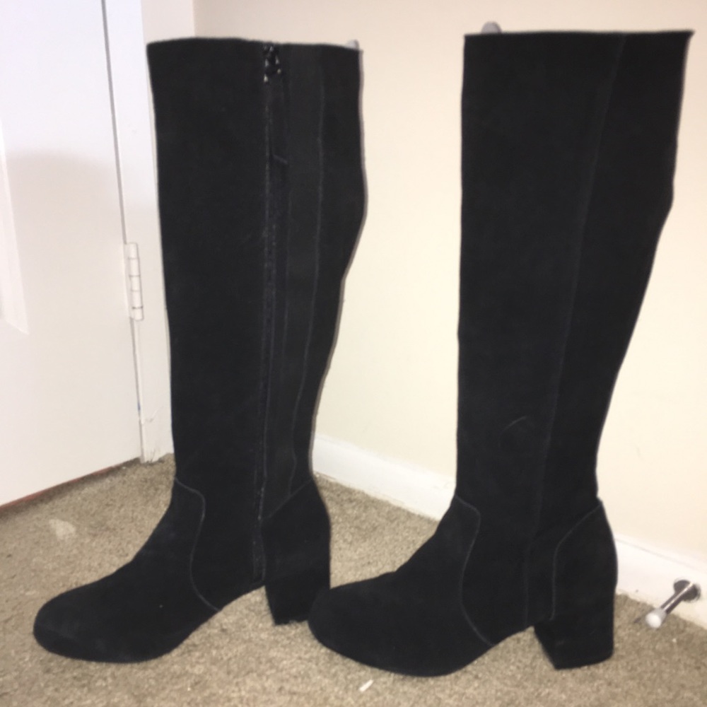 Genuine Suede Mini Block Heel Knee High Boots